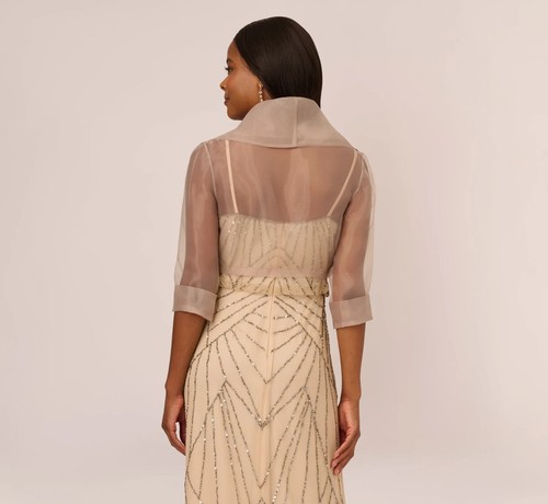 Adrianna Papell Organza Wrap Jacket, Champange, SIZE-M - Picture 3 of 5