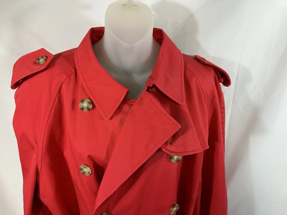 Gabardina Perry Ellis Portfolio para mujer con cinturón doble botonadura talla 20P amapola nueva con etiquetas Foto 3 de 4