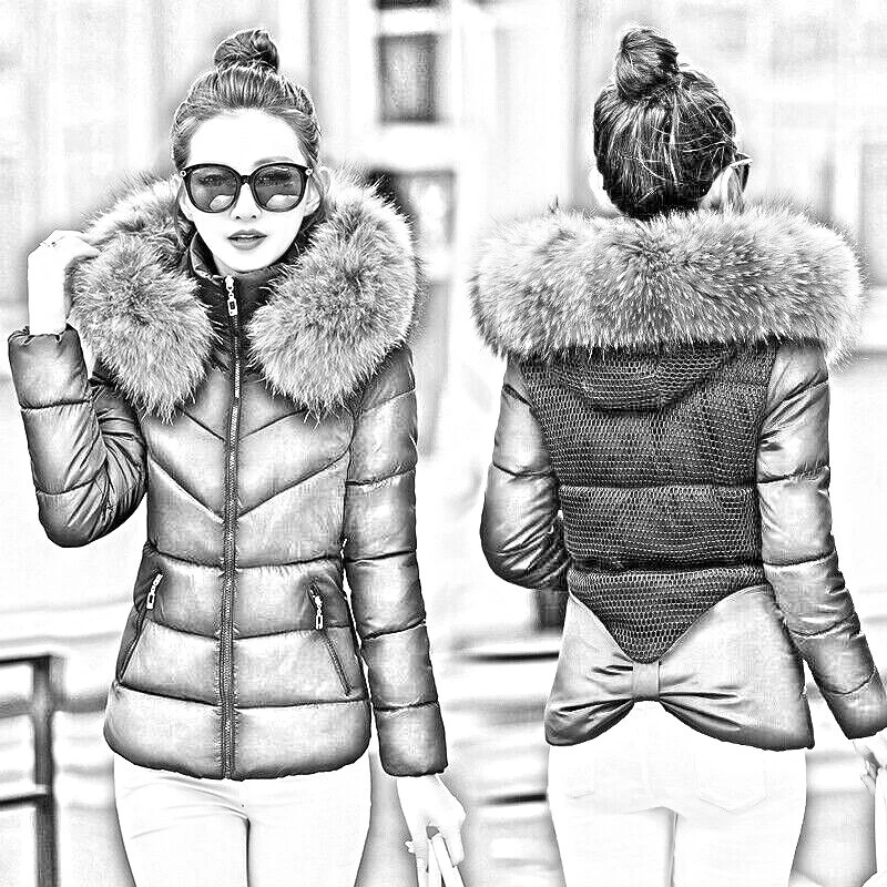 New Winter Women s Down Cotton Parka Short Fur Collar Hooded Coat