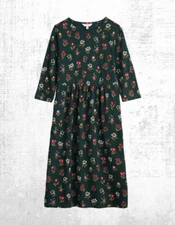 Ex Seasalt Women’s ¾ Sleeve Sea Cotton Midi Dress in Green Bunch Bloom