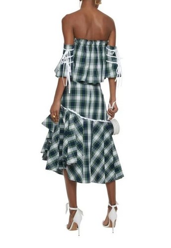 NWT $500 Marissa Webb Halsey Midi Tie Waist Blue Ruffle Striped Poplin Skirt 2 - Picture 8 of 11
