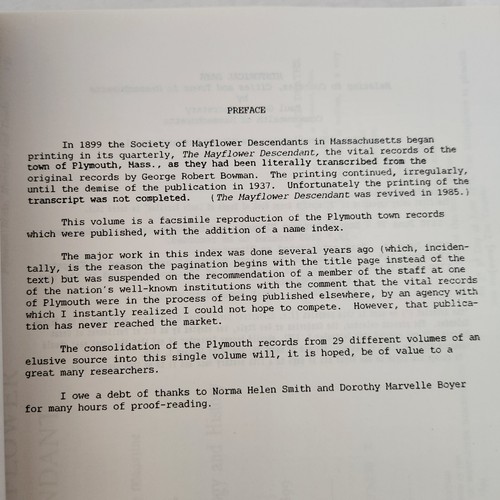 Vital Records of the Town of Plymouth Massachusetts Leonard H. Smith Genealogy - Picture 9 of 10