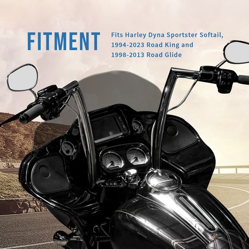 16" Handlebar Fat Bar Ape Hanger for Harley Touring Dyna Low Rider Softail - Picture 2 of 18