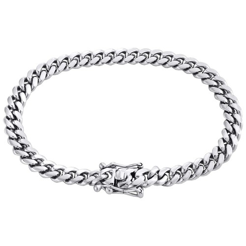 10K White Gold Mens 6.50mm Solid Miami Cuban Link Fancy Box Clasp Bracelet 8" - Picture 2 of 8