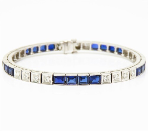 NYJEWEL Raymond Yard 14K White Gold Sapphire & Diamond Bracelet 7"