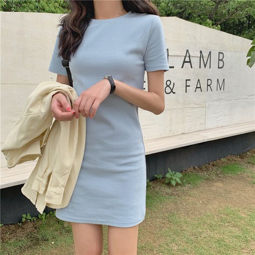Sommerkleid Einfarbig Elegant Ausschnitt Kurzarm Rock Sommer - Bild 4 von 17