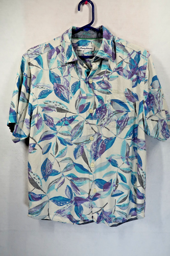 Camicia Tommy Bahama Taglia M 100% Seta Blu Uomo Floreale Hawaiana Camp Colorata - Foto 5 di 9