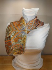 Vintage Vera Scarf Paisley Orange, Olive Green, Khaki, Gray 44 x 15