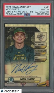 Nick Kurtz 2024 Bowman Chrome Draft Night SuperFractor Rookie Auto 1/1 PSA 9 SSP