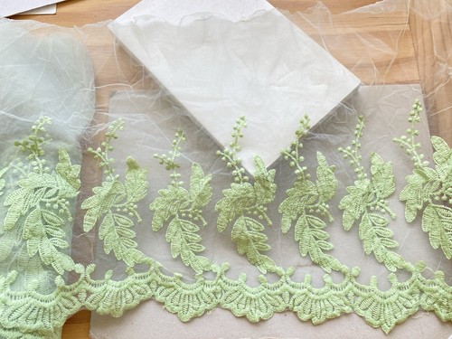 Bordo organza ricamo floreale verde chiaro per cucito/artigianato/abiti/larghezza 11,5" - Foto 17 di 17