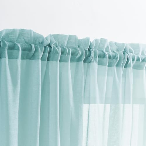 Sheer Curtains 45 Inch Length, Rod Pocket 52"W x 45"L (Pack of 2) Grey Teal - Bild 1 von 7