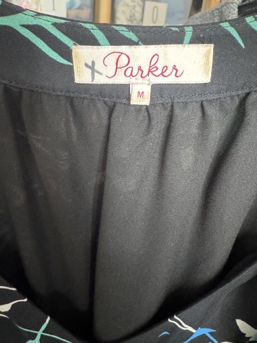 Parker Women's Silk Blend Black Floral Long Sleeve Joelle Dress Size Medium - Picture 4 of 5