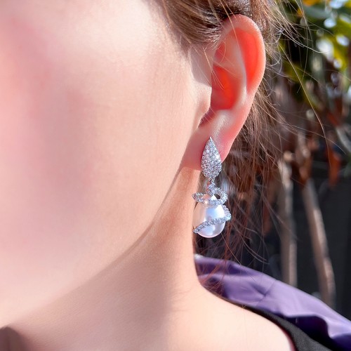 Orecchini perle zirconi placcati argento pendenti goccia perno cerchio donna gioielli - Foto 368 di 570