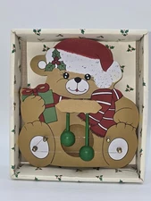 Vintage Christmas Teddy Bear Door Harp 7"