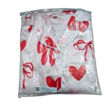 Satin Pink Heart Bow Printed Pajama Set Feather Cuffs Girl Kids 130