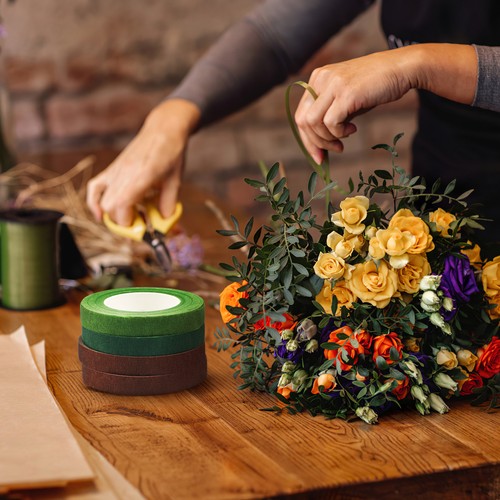 4 rollos de cintas florales verde oscuro de 30 yardas de ancho cinta adhesiva de embalaje para ramo - Imagen 5 de 11