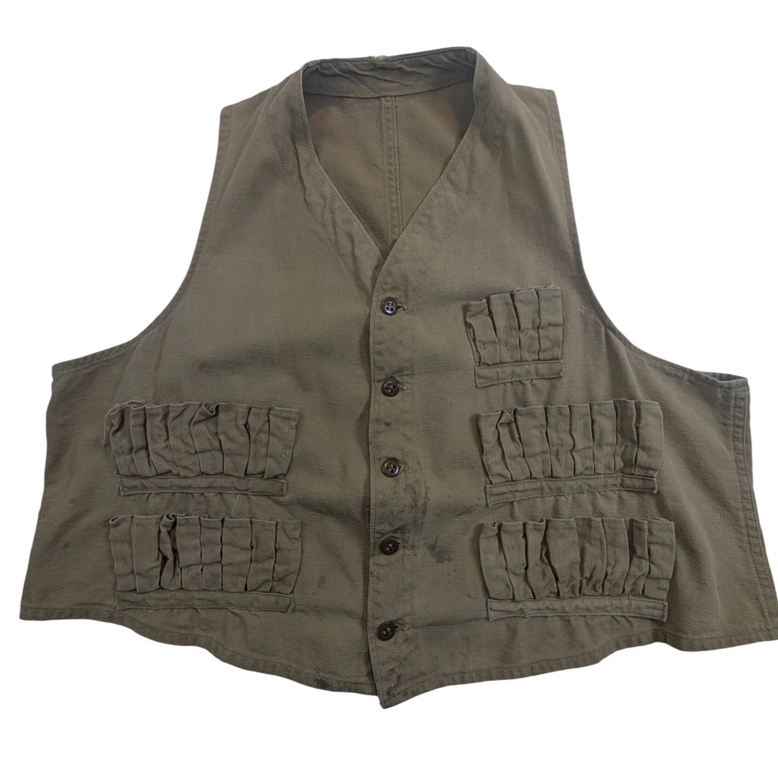 Vintage Men's Utility Vest Khaki Multi-Pocket Workwear Camping Fishing L READ
