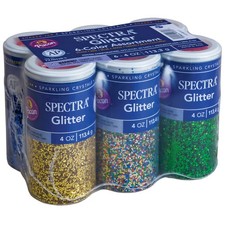 Arts  Crafts Glitter Assortment, 6 Assorted Colors, 4 oz., Jars