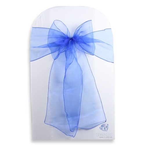 20 piezas Funda de silla de organza marco de arco 108"x8" - azul real - fiesta de boda circonita - Imagen 2 de 5