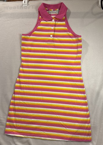 Basic Editions Girls Sleeveless Polo Dress Pink Silver Stripes Sz 14/16 Y2K - Picture 1 of 4