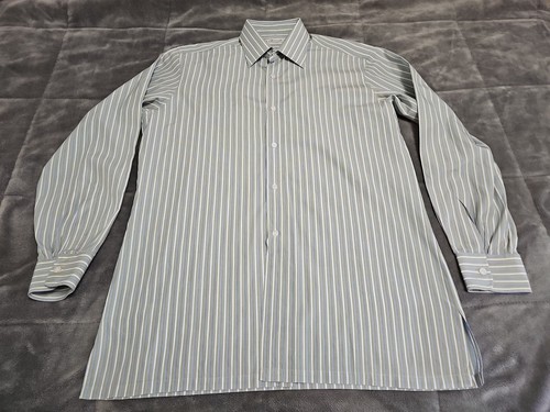 Camisa de vestir de lujo Charvet a rayas con botones manga larga para hombre talla 40 hecha en FRANCIA - Imagen 2 de 17