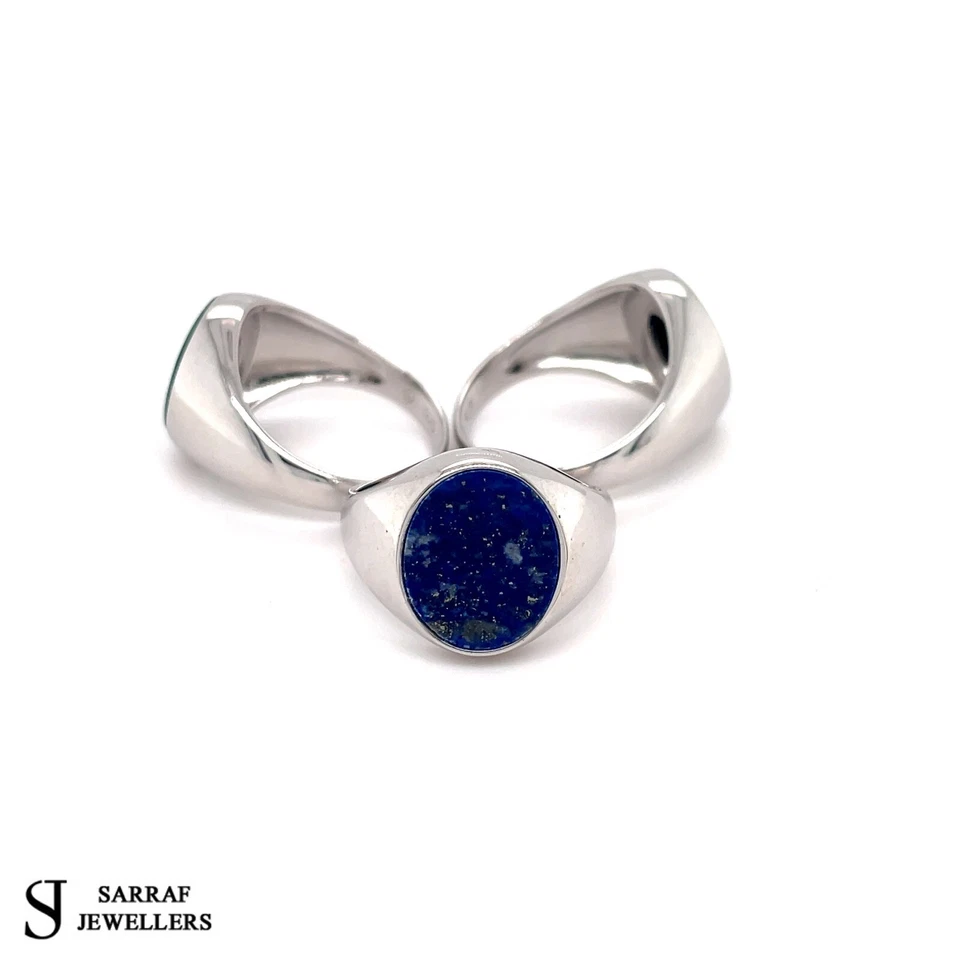 Solid 925 Sterling Silver Men's Oval Black Onyx Lapis Malachite Signet Ring NEW - Image 3 of 4