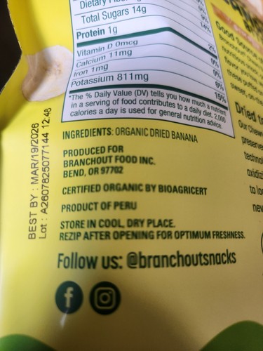 2-PACK BranchOut Organic Chewy Banana Bites, 10 oz each party bag - Picture 3 of 3
