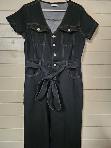 Valley Girl Black Denim Dungarees Size 12 Belt Jeans - Picture 3 of 9