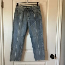 Fun Fringe Jeans Raw Hem Denim Slim Straight Leg Blue Size 29