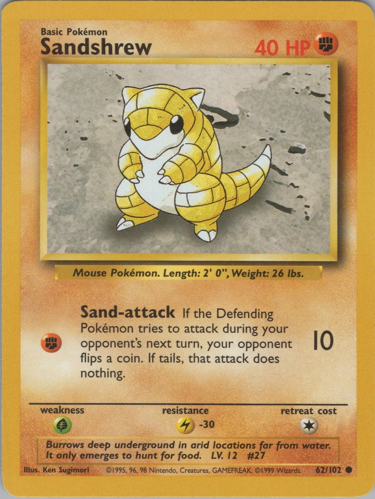 Sandshrew 62/102 Base Set Common MP Pokemon TCG