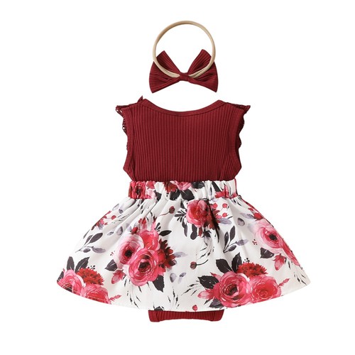 Newborn Baby Girls Floral Sleeveless Romper Dress Bodysuit Outfit Clothes Set - Picture 18 of 21
