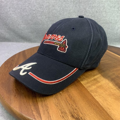 Atlanta Braves Hat Cap Strap Back Mens One Size Navy Red MLB Baseball Script - Picture 2 of 18