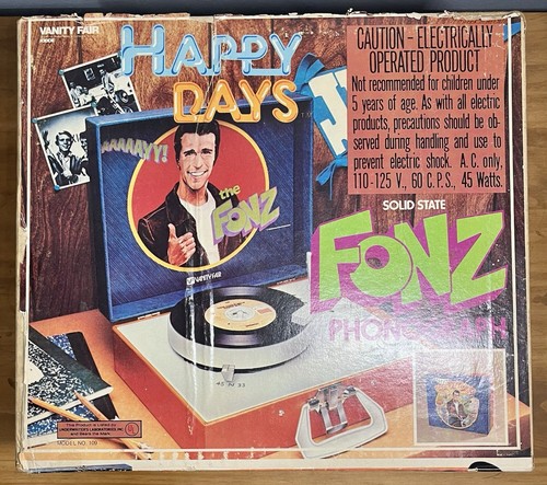 1976 Vanity Fair Happy Days The Fonz Phonograph Record Player With Original Box!