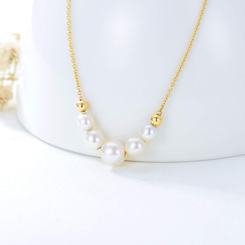 14K Solid Gold Chain Pearl Necklace for Women, Real Gold Freshwater Cultured ... - Picture 3 of 7
