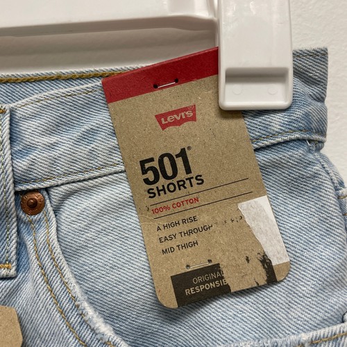 Levi's Damen 26 helle Waschung mittlerer Oberschenkel gerippt 501 hoher Bund Denim Shorts - Bild 4 von 6