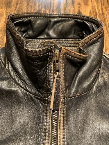 Giacca di pelle Tommy Bahama marrone cioccolato FZ taglia M moto rocker invecchiato 🔥 - Foto 4 di 17