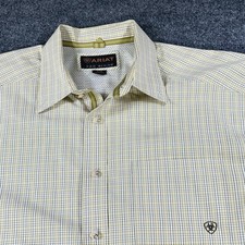 Ariat Pro Series Shirt Mens XL Yellow Gingham Check Plaid Vented Rodeo Cowboy