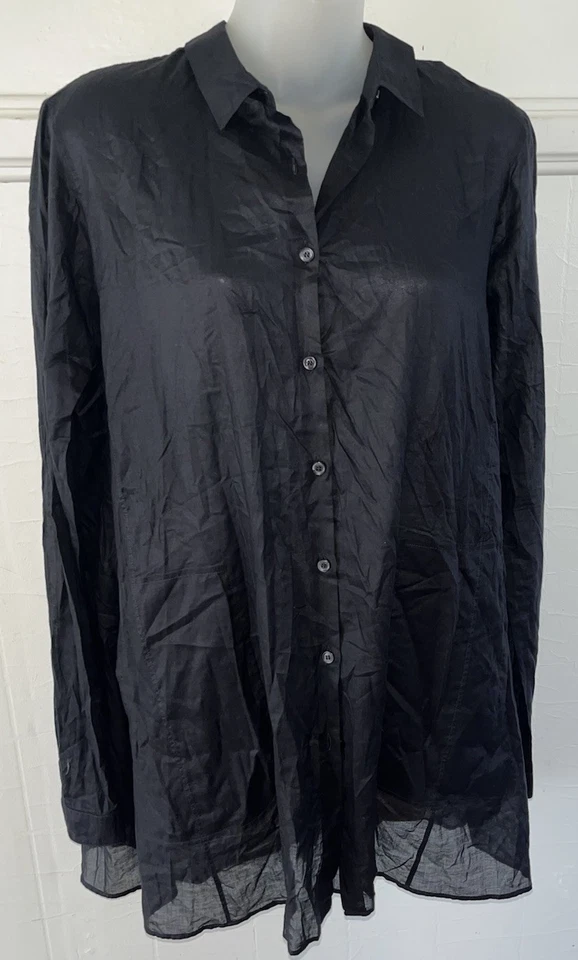 Camisa Blusa JIL SANDER Negra Ligera Columpio Túnica Manga Larga Atada Trasera-38 Foto 4 de 4