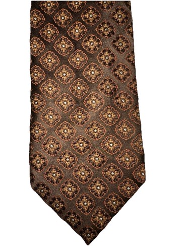 Canali 100% Silk Men’s Tie Brown Gold Geometric Medallion Classic Italy Necktie - Picture 2 of 8