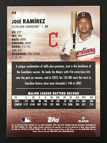 Stadium Club #44 2023 José Ramírez Cleveland Guardians - Imagen 2 de 2