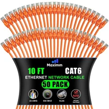 Cat 6 Ethernet Cable - 10 ft (50-Pack) - High-Speed LAN, Internet, Patch, and...