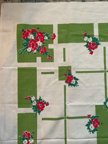 Vintage Retro 40er-50er Baumwolle TISCHDECKE Sommer Blumen Grün Retro Wie Ist #25 - Bild 4 von 9