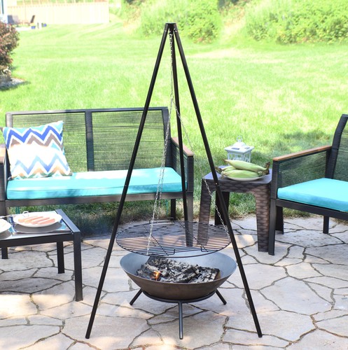Powder-Coated Steel Fire Pit Tripod Grilling Set for Cooking by Sunnydaze
