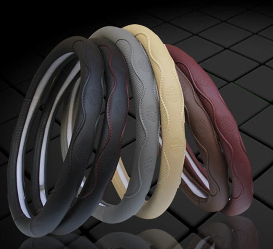 Burgundy Dynamic Fiber Leather Embossed Car Steering Wheel Cover 38cm Skid-proof Foto 2 de 4