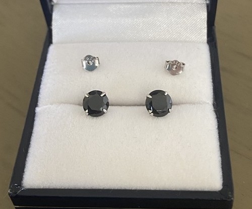 Black Sterling Silver CZ Stud Earrings - Picture 3 of 3