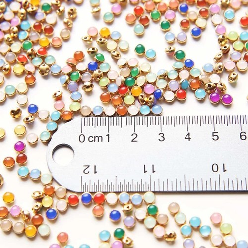4mm / 0.16" Super Tiny Multi-Color Buttons with Brass Base, / 0.16", Pink - Picture 4 of 9