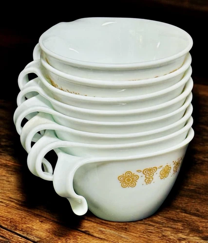 CORELLE Butterfly Gold Hook Handle Coffee Tea Cups Set of 8 by CORNING Vintage