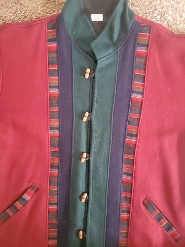 NUEVO SIN ETIQUETAS - Chaqueta de diseñador nepalí 100 % lana para mujer - Borgoña con ribete a rayas  - Imagen 6 de 10