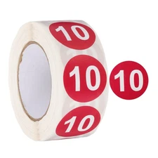 Number 10 Stickers 1" Round Coded Self-Adhesive Labels Dark Red 500Pcs/Roll
