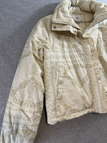 BDG Urban Outfitters puffer jacket womens XS Ivory paisley print zip linen - Picture 6 of 8